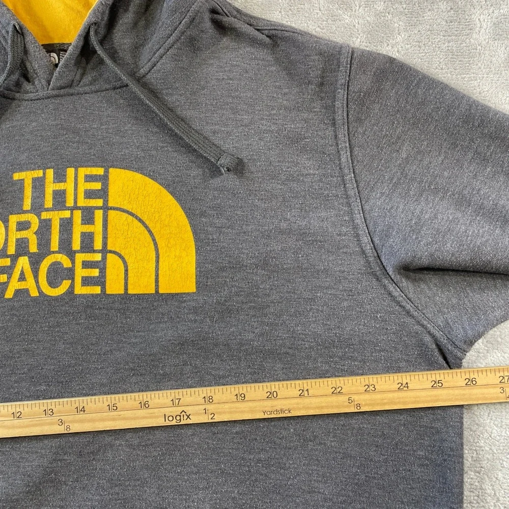 The North Face Pullover Hoodie Mens XL Grey Yellow Logo School Casual Fall